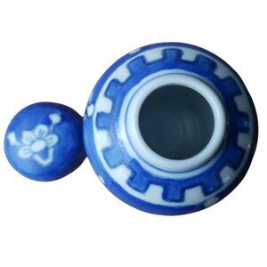 Ginger Jar Vintage 3" Lidded Blue White Glaze Trinket Jar Container Vtg China